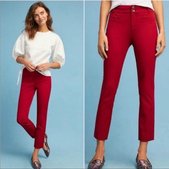 Anthropologie Pants - NWT Anthropologie Dark Red Essential Slim Trousers Cropped Pants Sz 6